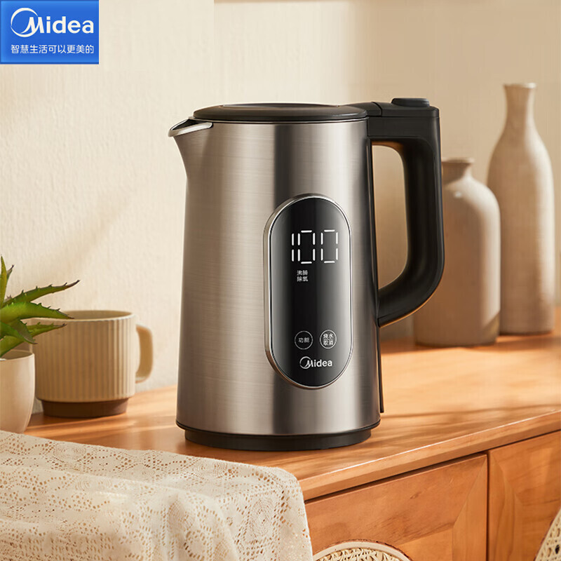 美的（Midea）电热水壶烧水壶保温热水壶1.5L大屏温显5段控温沸腾316不锈钢MK-SEK1511